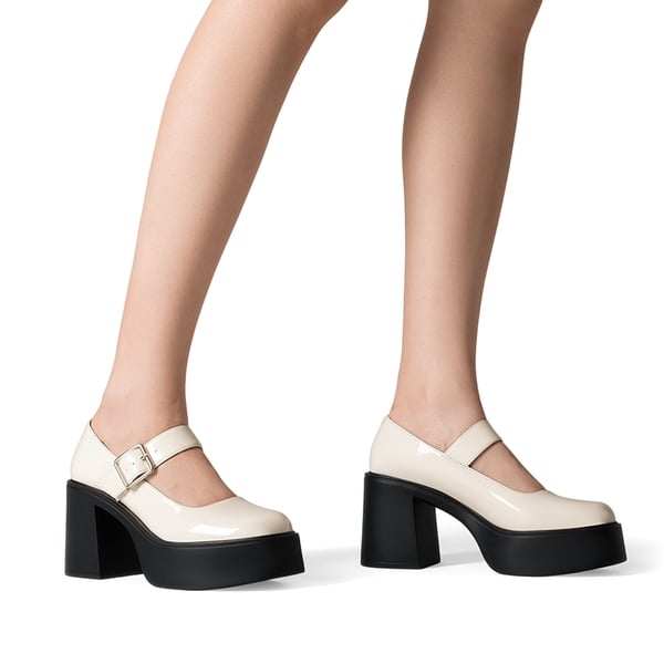 Platform Mary Jane Pumps - BEIGE - 1